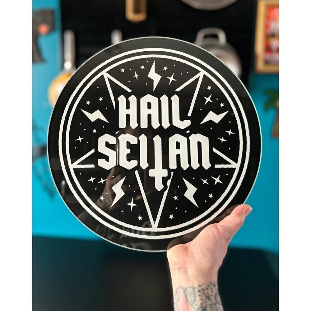 Sourpuss Tempered Glass Cutting Board Trivet Vegan Hail Seitan Goth Kitchen NEW